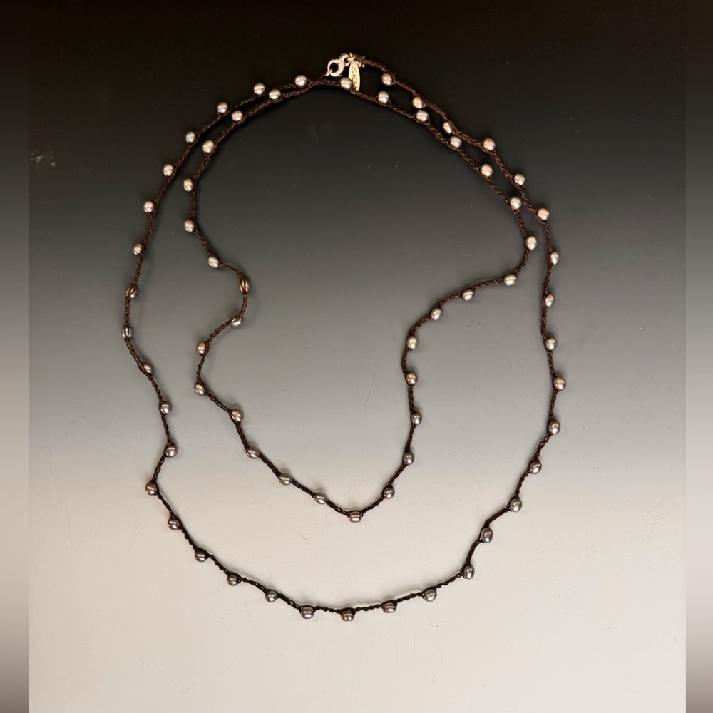 SKM freshwater peacock black pearl waxed cord necklace 50 inches